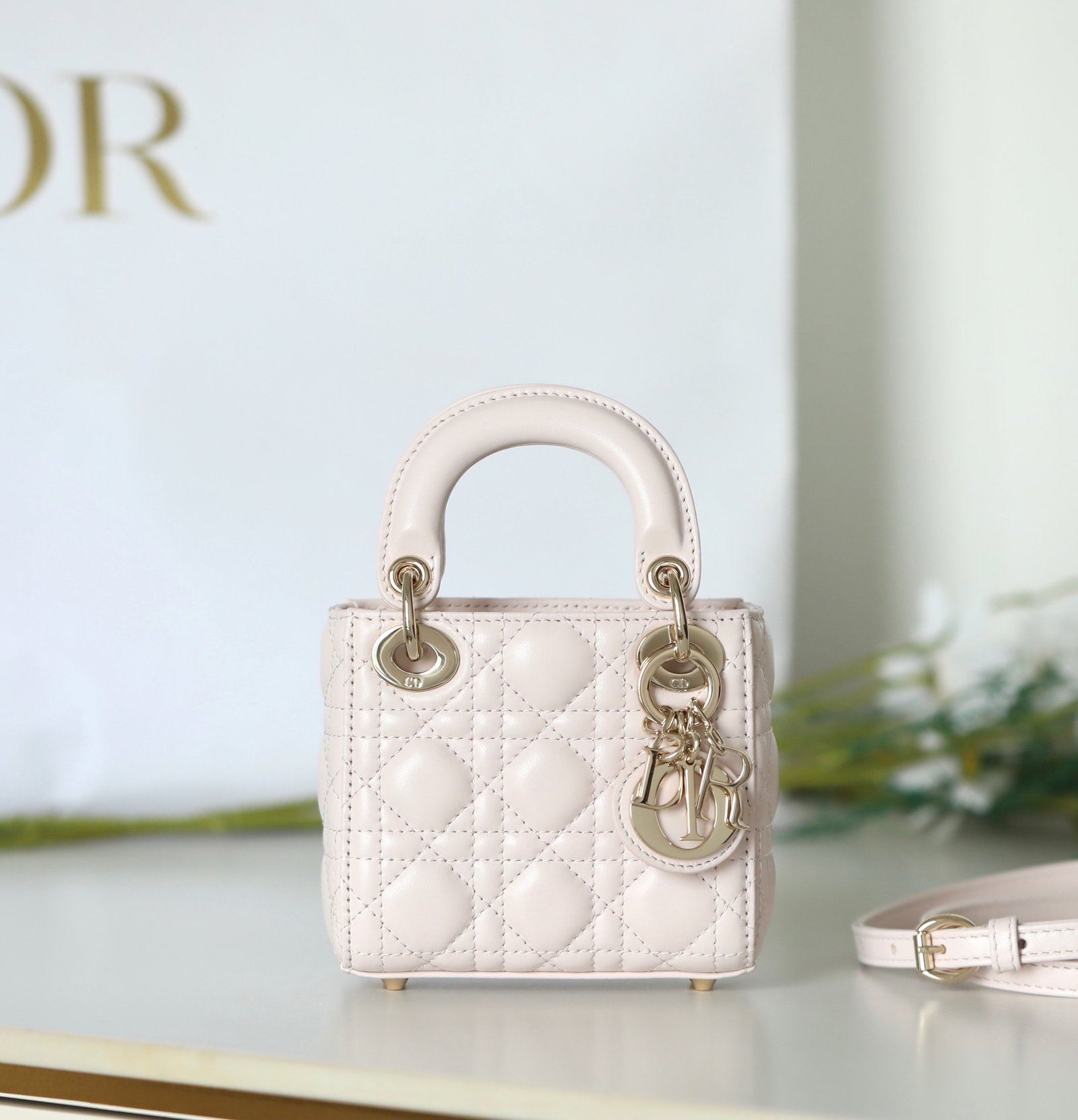 Mini Lady Dior Bag (Cherry Blossom Pink Lambskin) detail image 1 sourced from womanlvbag.com