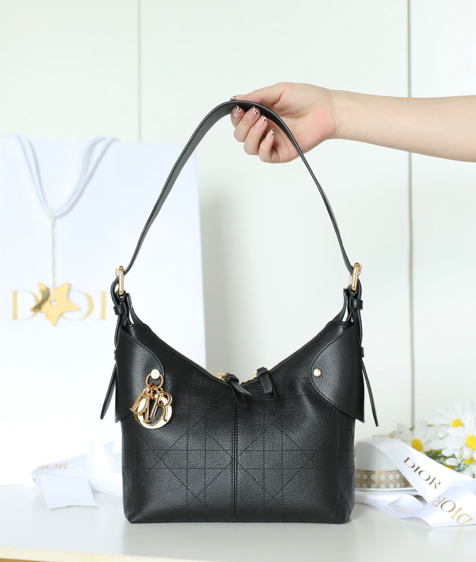 DIOR VOYAGE Small Bag (Black Grained Calfskin) detail image 1 sourced from womanlvbag.com