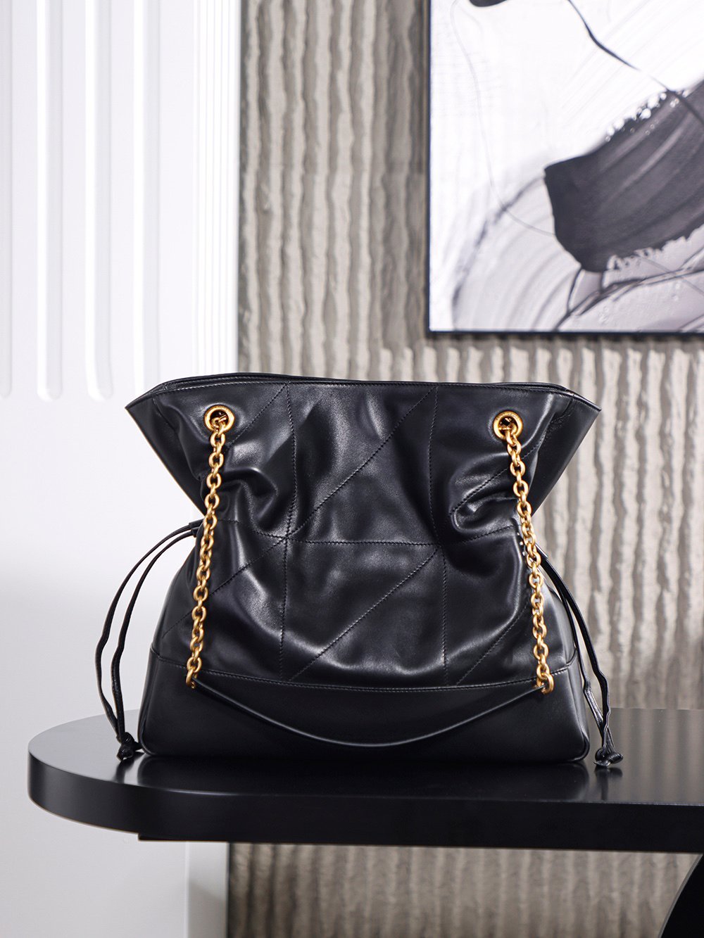 SAINT LAURENT (YSL) JAMIE SHOPPING Medium Tote (Black & Gold) detail image 2 sourced from womanlvbag.com