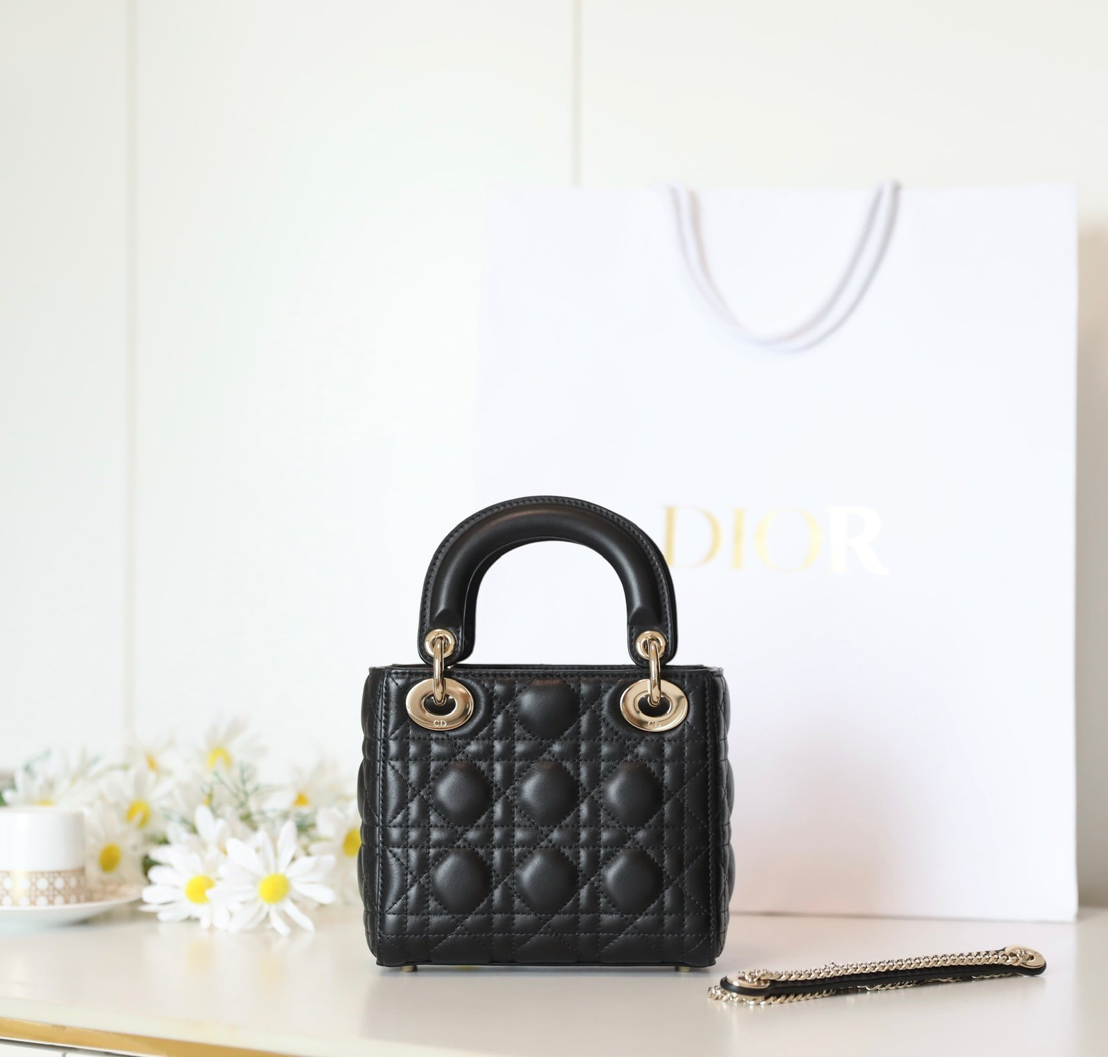 Mini Lady Dior Bag (Black Lambskin with Crystal Charms) detail image 2 sourced from womanlvbag.com