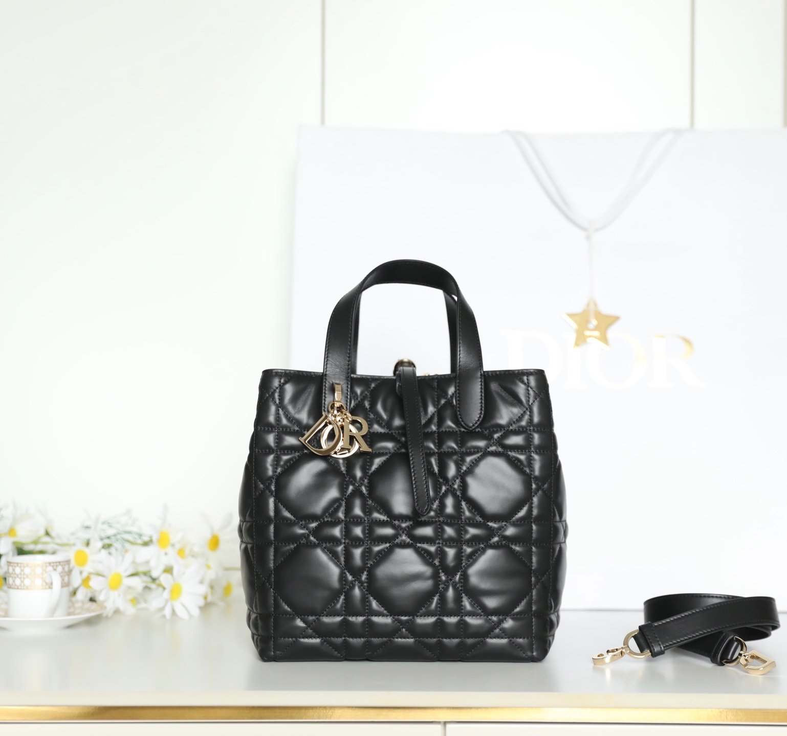 DIOR TOUJOURS Vertical Medium Bag (Black Calfskin) detail image 1 sourced from womanlvbag.com