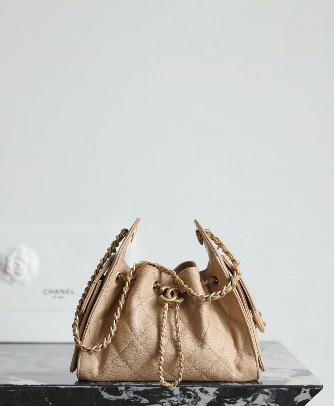 Chanel 25 Hobo Bag Mini in Apricot with Gold Hardware detail image 1 sourced from womanlvbag.com