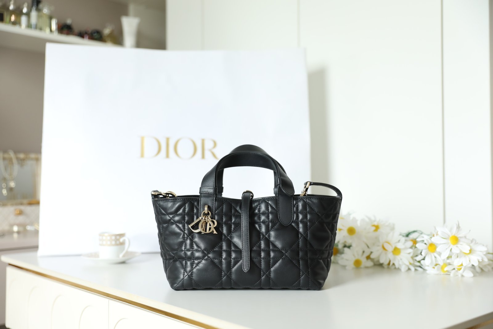 Small Dior Toujours bag in black calfskin sourced from womanlvbag.com