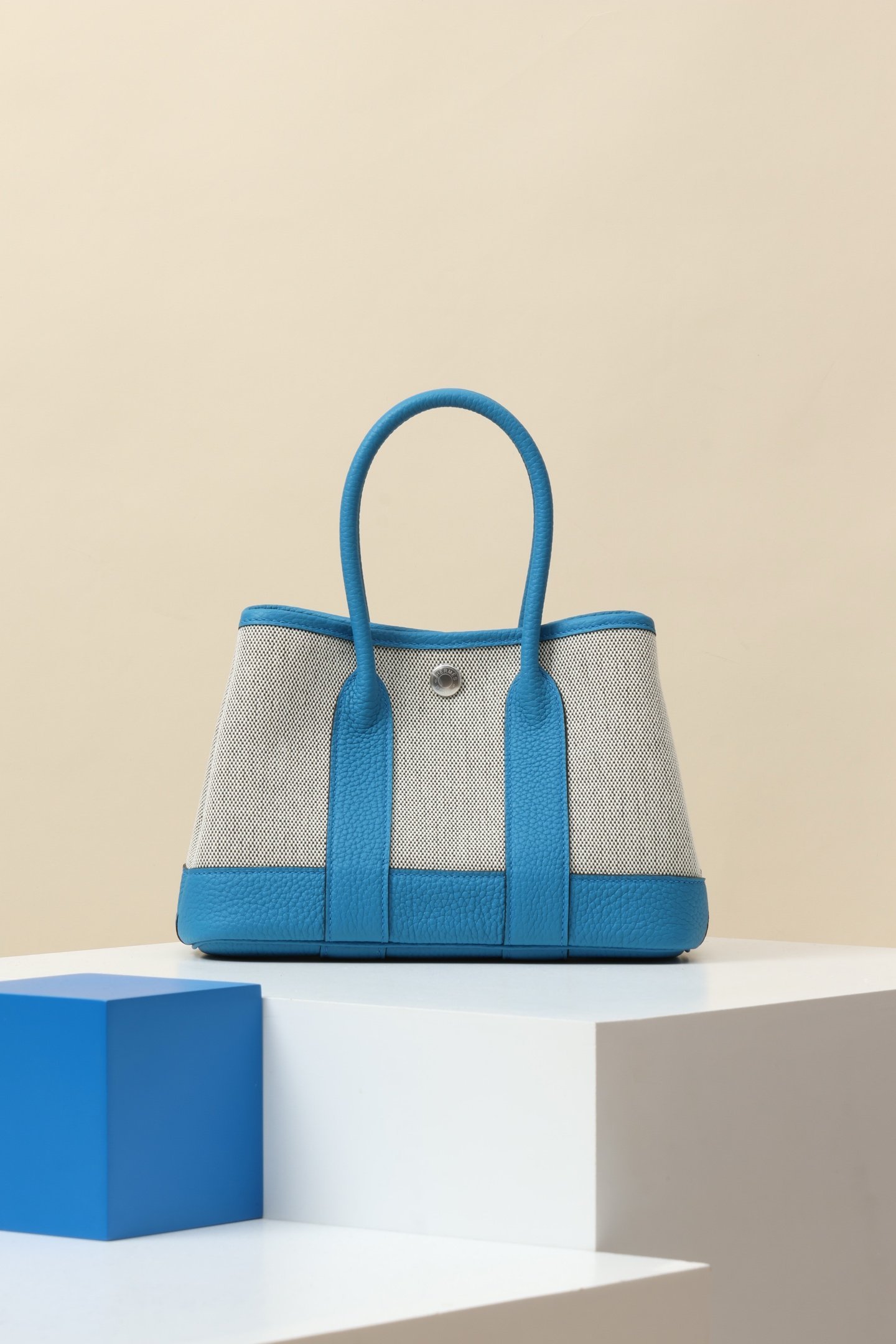 Hermès Garden Party 23 – Negonda & Canvas Bleu Zanzibar (B3) PHW detail image 1 sourced from womanlvbag.com