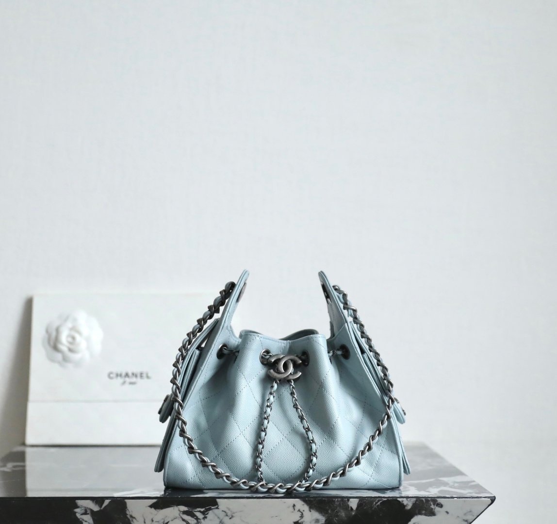 Chanel 25 Hobo Bag Mini Smoky Blue with Vintage Silver Hardware detail image 1 sourced from womanlvbag.com