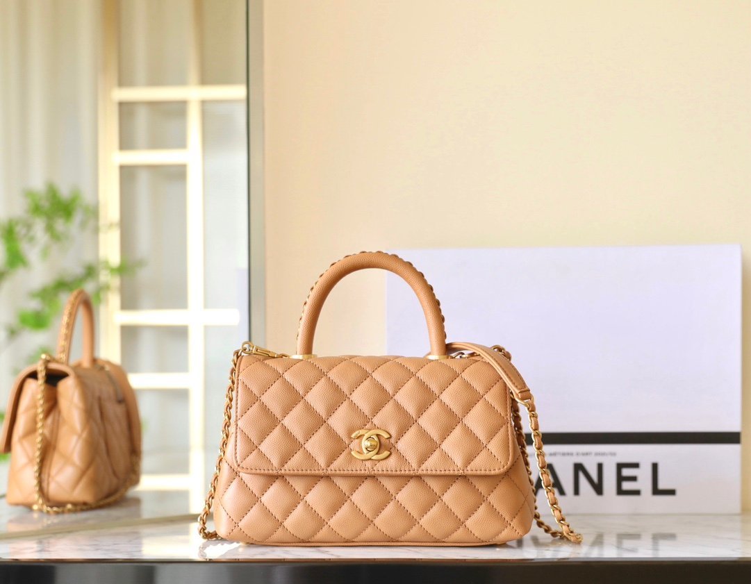 CHANEL Small Coco Handle Bag – Caramel Caviar Leather with 24K Vintage Gold Hardware detail image 1 sourced from womanlvbag.com