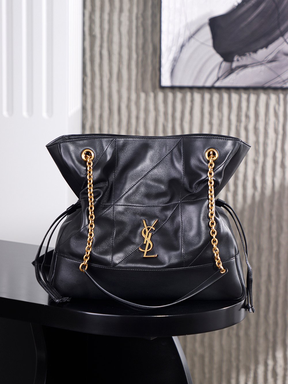 SAINT LAURENT (YSL) JAMIE SHOPPING Medium Tote (Black & Gold) detail image 1 sourced from womanlvbag.com