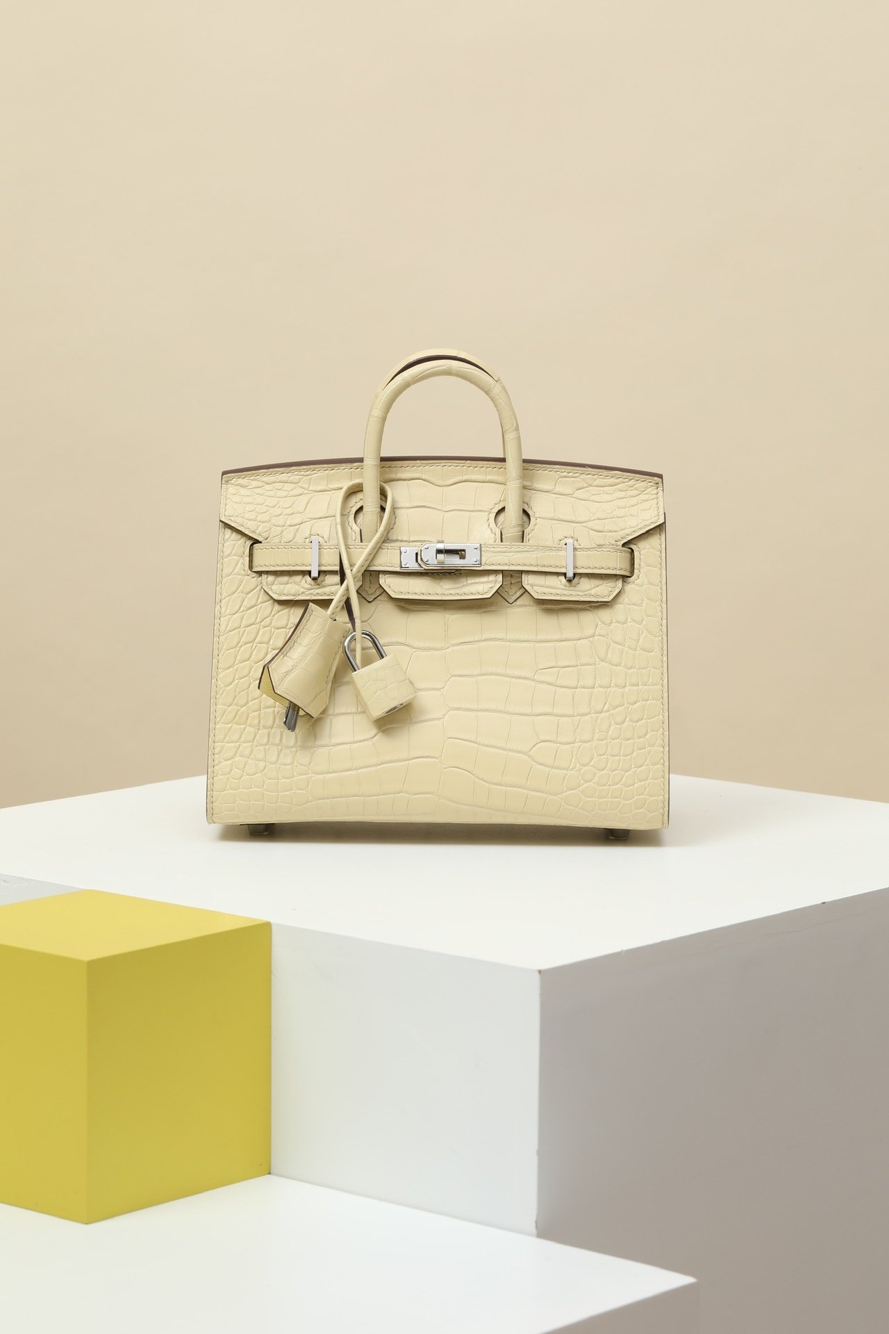 Hermès Birkin 20 Matte Alligator Vanille Y1 PHW detail image 1 sourced from womanlvbag.com