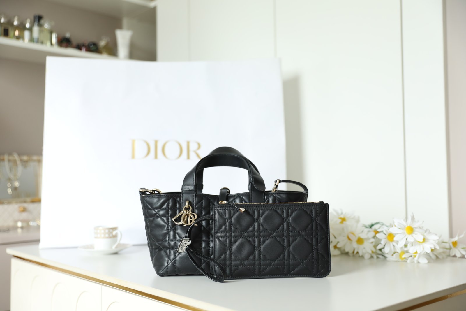 Small DIOR TOUJOURS Bag (Black Calfskin) detail image 2 sourced from womanlvbag.com