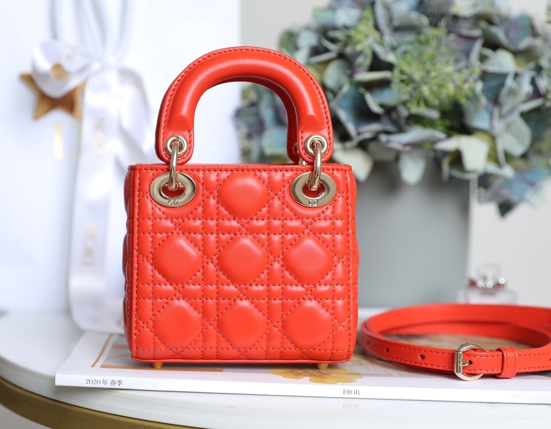 Mini Lady Dior Bag (Orange Lambskin) detail image 2 sourced from womanlvbag.com