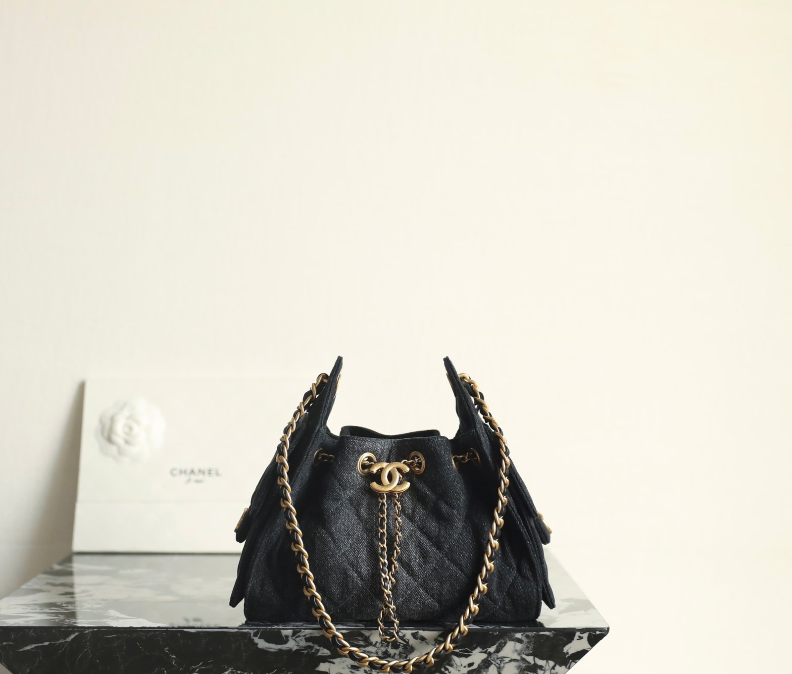 CHANEL Mini 25 Hobo Handbag – Black Washed Denim & 24K Vintage Gold detail image 1 sourced from womanlvbag.com